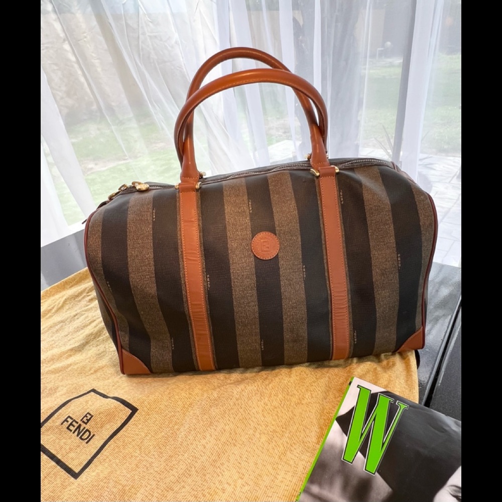 Fendi Bag,Travel, Gorgeous Weekender Travel, Duffle with Cognac Brown Lea… - Picture 15 of 16